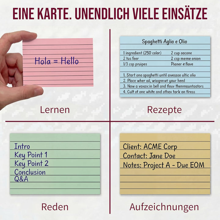 [1000 Stück] Karteikarten A7 Liniert Farbige | Lernkarten A7 Liniert Farbige | Karteikarten Gross (5