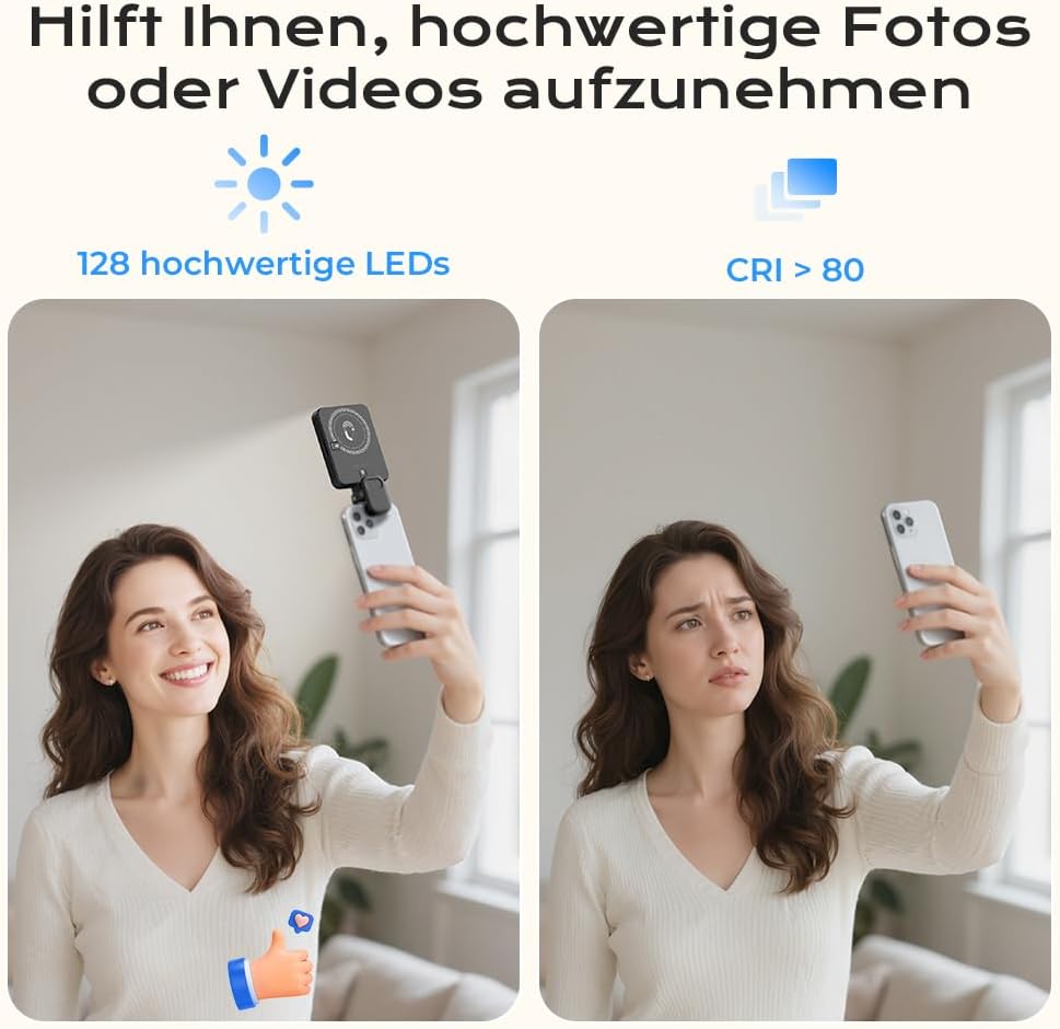 OUSFOT Selfie Licht 128LED 3000K-6500K Handy Licht RGB-Modus 8 Farben mit Einstellbarer Helligkeit,