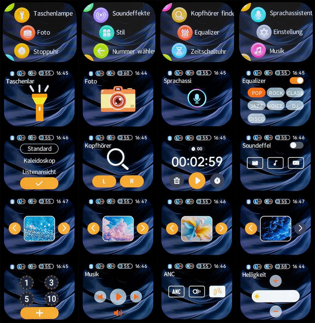 auvisio Kopfhörer mit Akku: 2er-Set Kabellose In-Ear-Kopfhörer mit Touchscreen-Ladecase & ANC (mit F