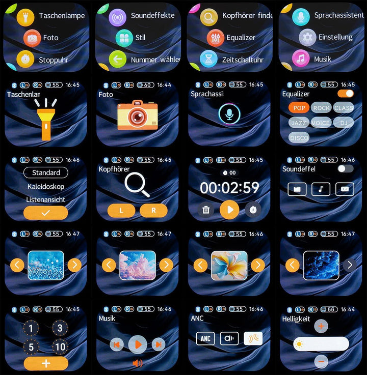 auvisio Kopfhörer mit Akku: 2er-Set Kabellose In-Ear-Kopfhörer mit Touchscreen-Ladecase & ANC (mit F