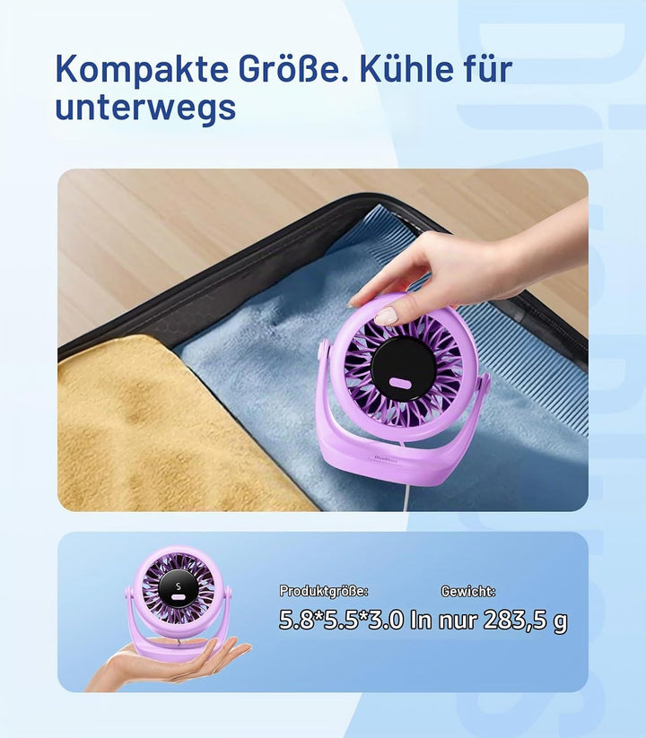 Diveblues USB Turbo Tischventilator, Ultra-Leiser Mini Ventilator, Leistungsstarker Wind, LED-Displa