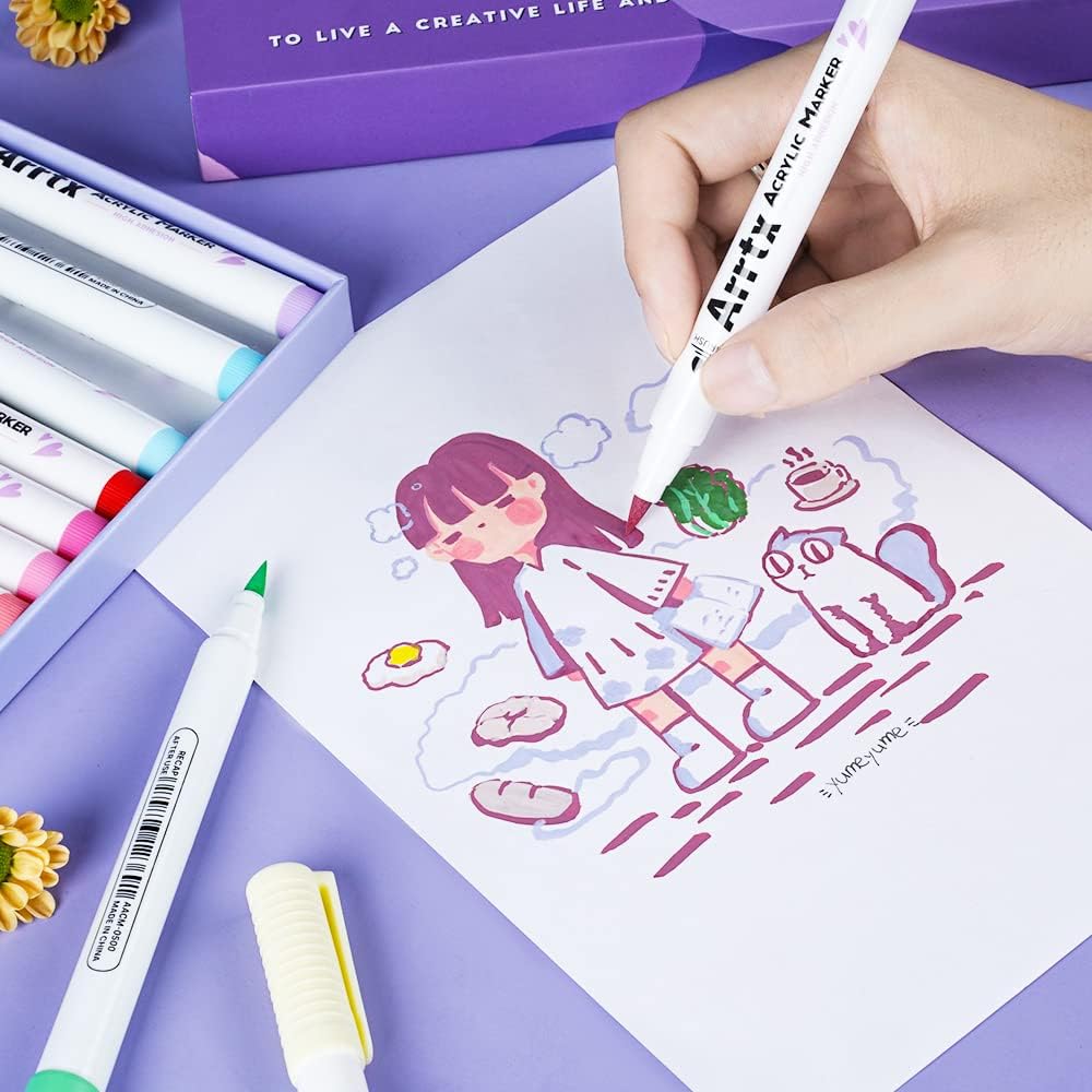 Arrtx Acrylstifte für Steine Bemalen, 30 Farben Acrylstifte Marker Pinsel Spitze, Permanent Acrylmar
