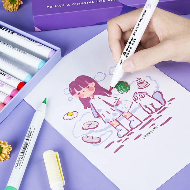 Arrtx Acrylstifte für Steine Bemalen, 30 Farben Acrylstifte Marker Pinsel Spitze, Permanent Acrylmar