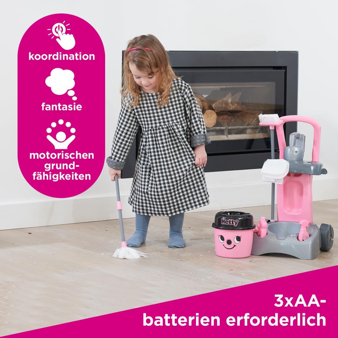 Casdon Henry & Hetty Spielzeug – Hetty Deluxe Putzwagen – Rosa Spielset im Hetty Design mit funktion