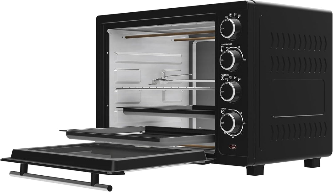 TurboTronic Minibackofen mit Umluft 35l schwarz 1600W, Mini Backofen mit 2 Backblechen, Timer, Pizza