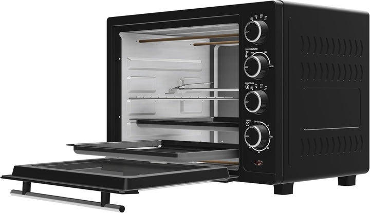 TurboTronic Minibackofen mit Umluft 35l schwarz 1600W, Mini Backofen mit 2 Backblechen, Timer, Pizza