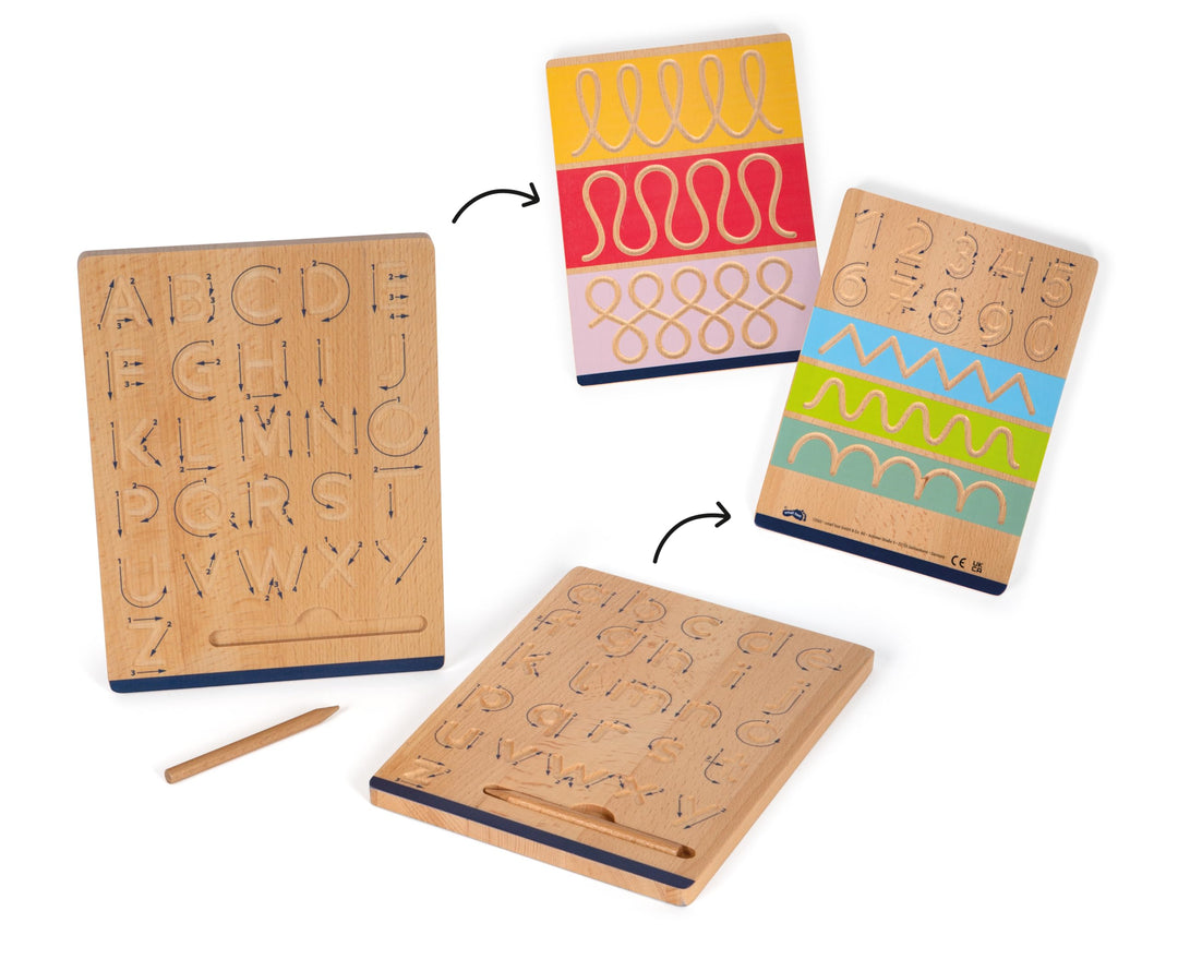 small Foot Schreibtafel-Set „Educate“ aus Holz, Schreiben Lernen mit Schwungübungen, für Kinder ab 5
