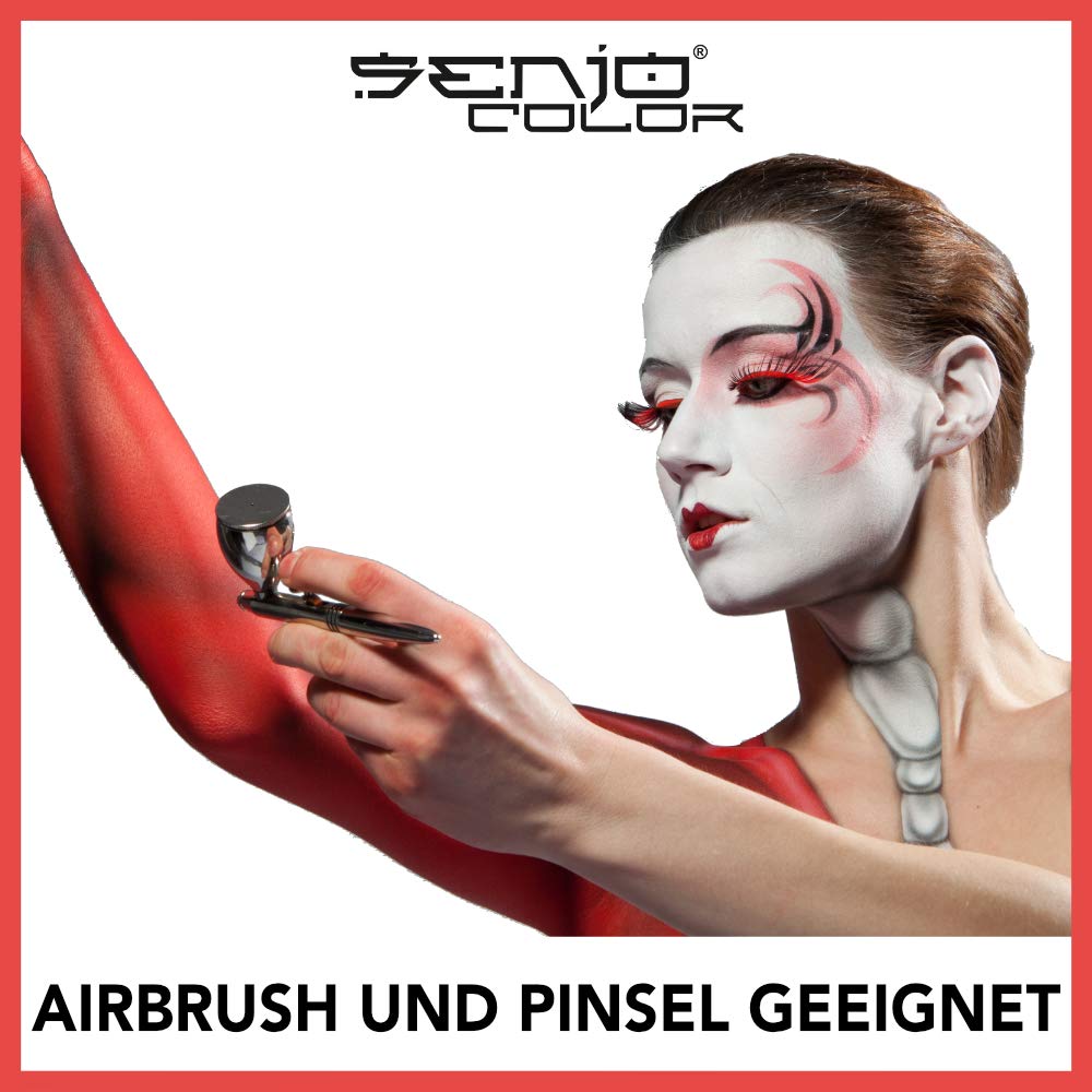 Senjo Color Basic Pinsel & Airbrush Bodypainting Farben Set 5 x 75ml Schwarz, Weiss, Rot, Gelb, Blau