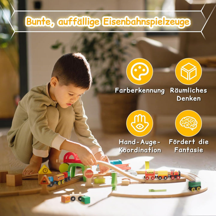 SainSmart Jr. Holz-Zugset, 12-teilig – Spielzeugzüge mit Aufbewahrungsbox, magnetische Holzzüge komp