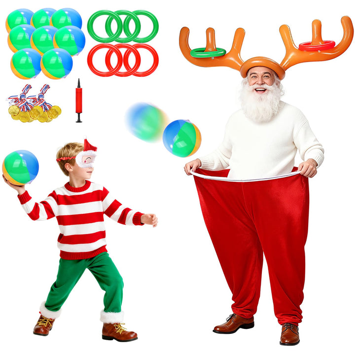 Weihnachtsspiel für Kinder &amp; Erwachsene - Granny Hosen Wurfspiel &amp; aufblasbares Rentier Geweih Ringw