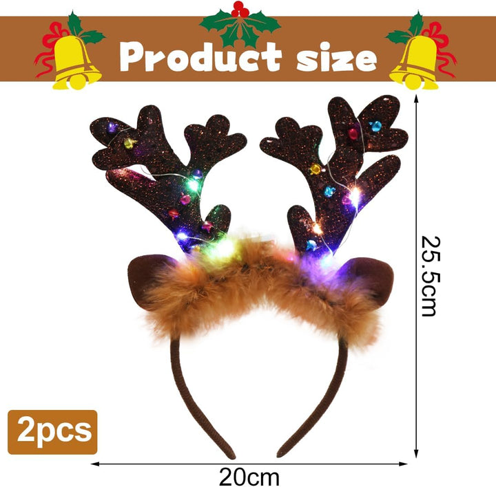 2 Stück Weihnachts haarreif mit LED,Weihnachten Beleuchtete Stirnbänder,Weihnachts Haarschmuck für K
