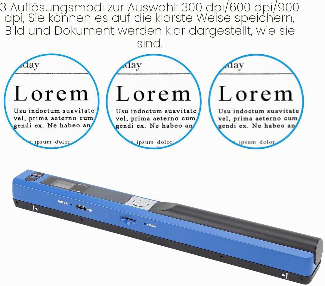 Elprico Tragbarer Scanner, Handheld-A4-Dokumentenscanner mit 900 DPI Auflösung, JPEG- und PDF-Modi,