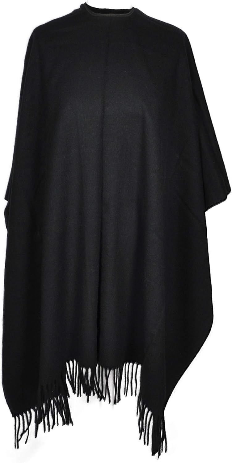 Toutacoo, Grosser Poncho mit Fransen - Damen - 01-schwarz, 01-schwarz