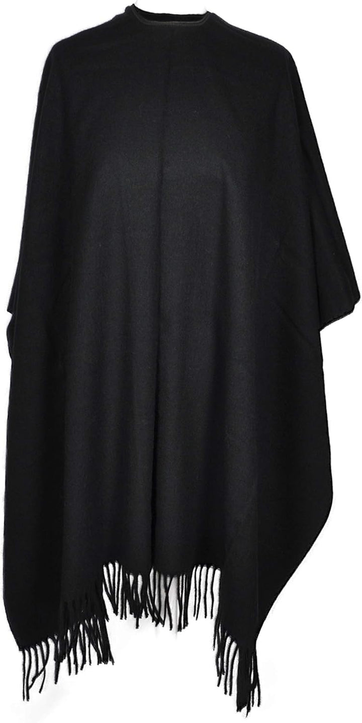 Toutacoo, Grosser Poncho mit Fransen - Damen - 01-schwarz, 01-schwarz