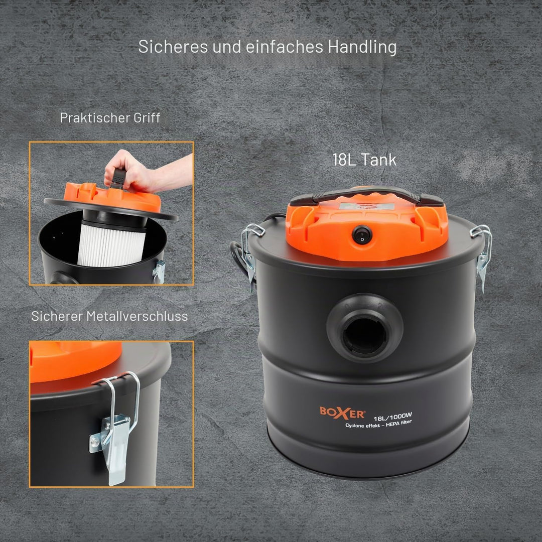 Boxer® Zyklon-Aschesauger 18L | 1000W Motor | HEPA-Filter | Zyklon-Technologie, L