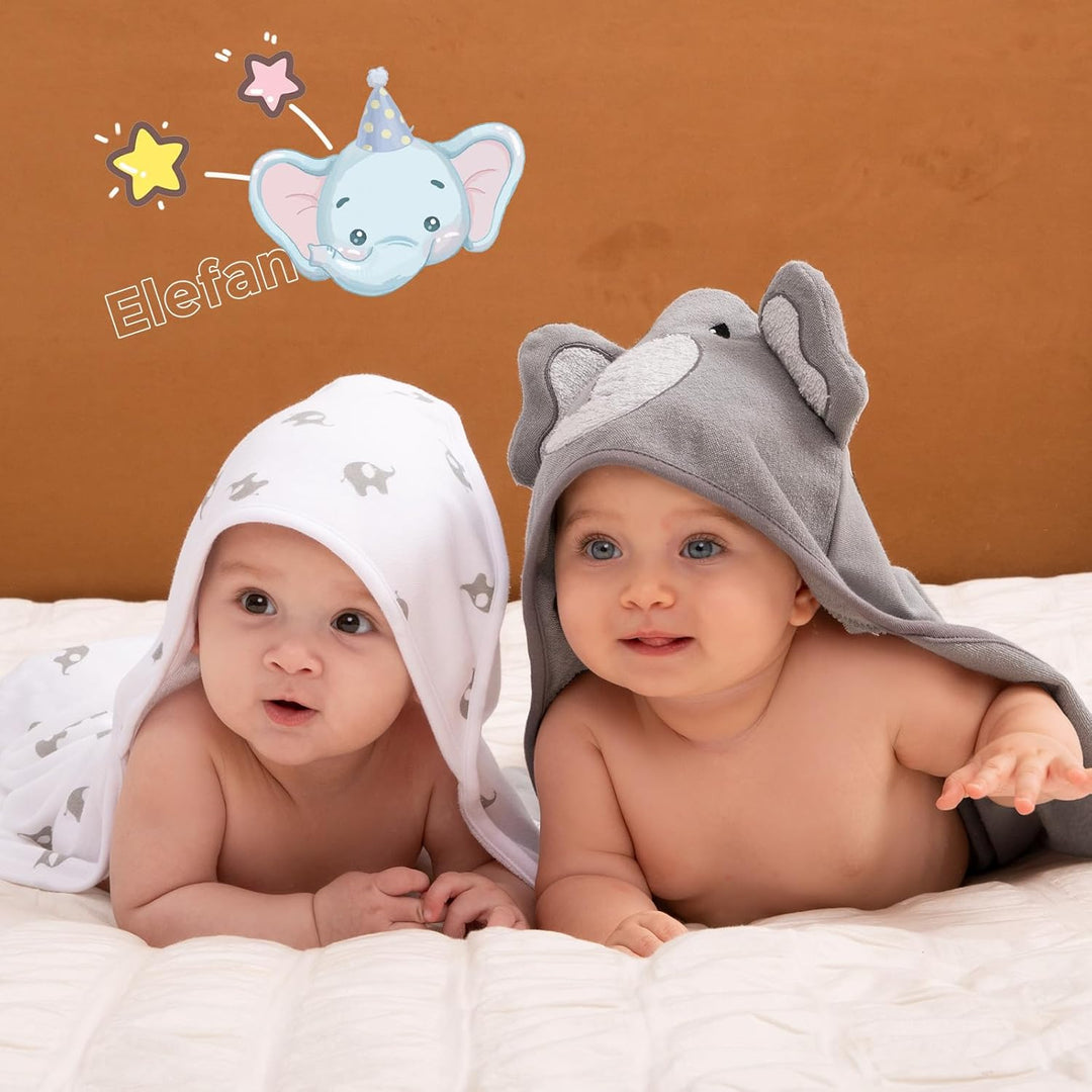 momcozy Baby Bath Towel Set, 8-Piece , 2 x Hooded Towels 76 x 76 cm and 6 x washcloths 24 x 24 cm, w