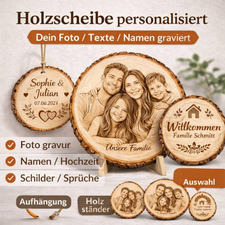 Baumscheibe mit Gravur personalisiert ab 13 cm - Holzscheibe mit Foto & Text - Fotogeschenke für Hoc