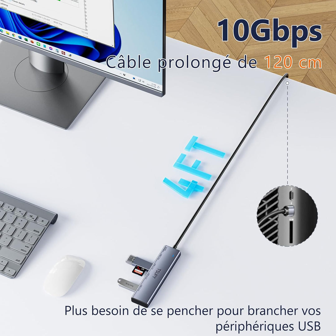 TSUPY USB C Hub 10Gbps, USB c Verteiler mit 2*Type-C 3.2 und 2*Type-A 3.2 Ports, Aluminium USB 3.2 A
