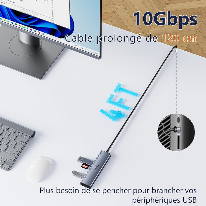 TSUPY USB C Hub 10Gbps, USB c Verteiler mit 2*Type-C 3.2 und 2*Type-A 3.2 Ports, Aluminium USB 3.2 A