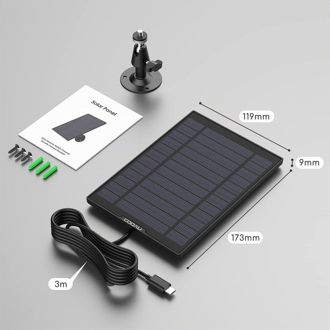 COOAU Solarpanel für solar Sicherheitskamera Akku Überwachungskamera Aussen Schwarz-5w, Schwarz-5w