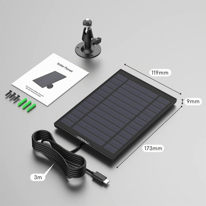 COOAU Solarpanel für solar Sicherheitskamera Akku Überwachungskamera Aussen Schwarz-5w, Schwarz-5w
