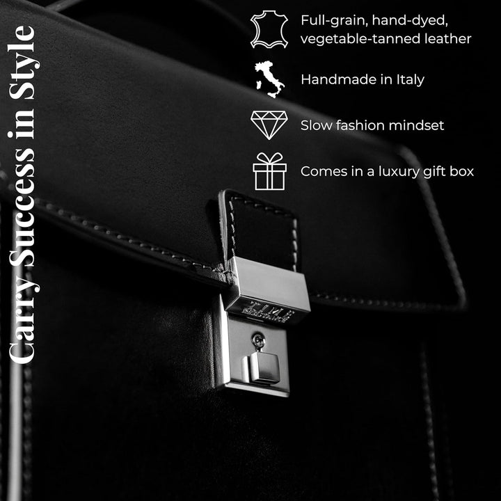 Time Resistance Leder Aktentasche - Leder Tasche Handgefertigt in Italien - Arbeitstasche mit Schult
