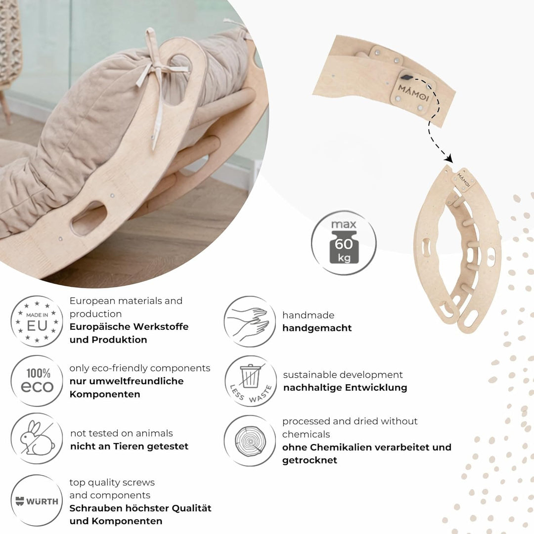 MAMOI® Kletterbogen mit Kissen | Kissen aus Baumwolle | Klettergerüst aus Holz | Kletterdreieck | Ho