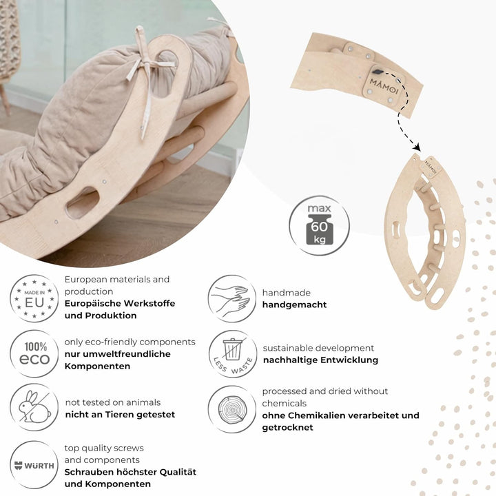 MAMOI® Kletterbogen mit Kissen | Kissen aus Baumwolle | Klettergerüst aus Holz | Kletterdreieck | Ho