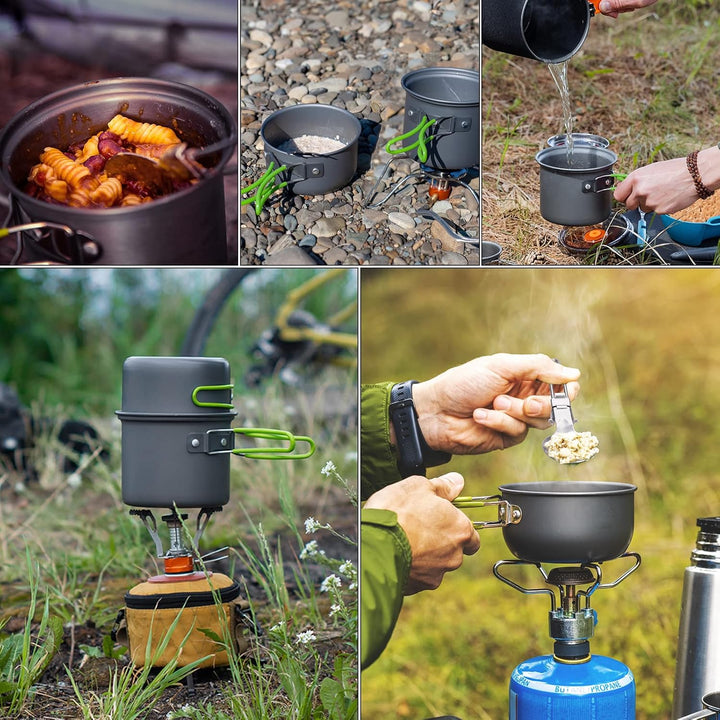 ERBO Camping Kochgeschirr Set, Camping Topf aus Aluminium, Outdoor Kochgeschirr mit Faltbare Besteck