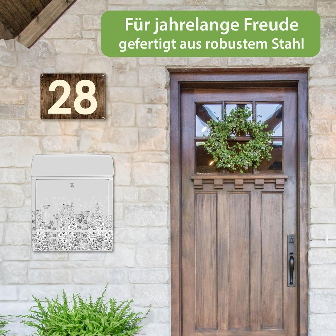 banjado® Design Briefkasten mit Motiv Wegesrand 39x47x14cm &amp; 2 Schlüssel - Briefkasten Stahl weiss m