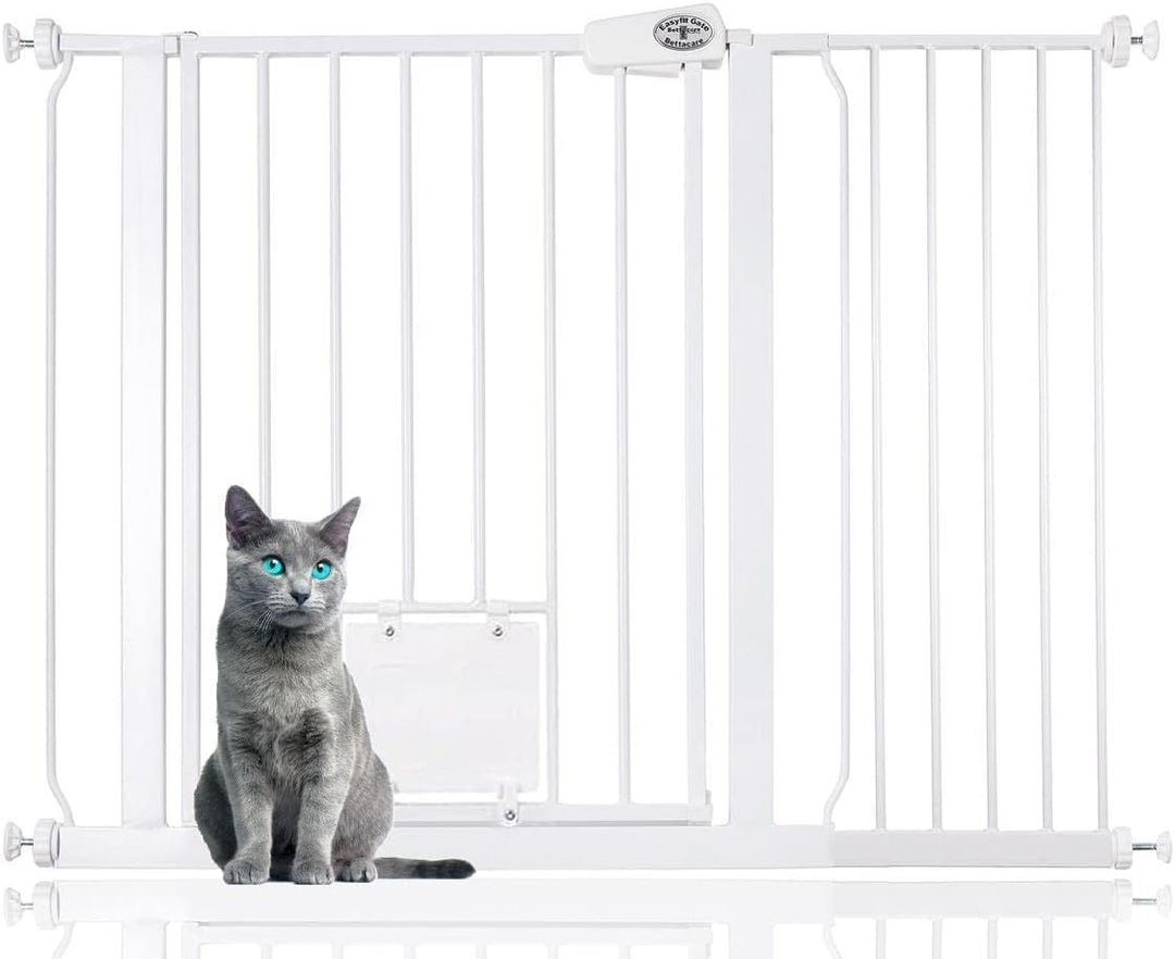 Bettacare Haustiergitter mit abschliessbarer Katzenklappe, 107.4cm - 115cm, Weiss, 75cm Höhe, Hundes