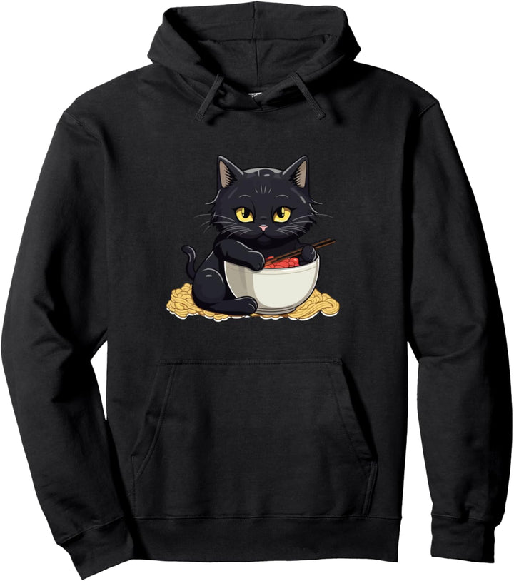 Niedliche kleine Kawaii-Katze, essende Nudeln, Ramen, Herren, Damen Pullover Hoodie