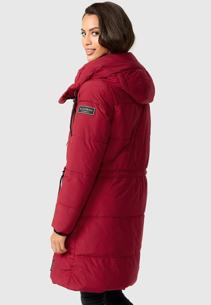 Navahoo Damen Wintermantel kurzer Steppmantel mit Kapuze Zuckertatze XIV XS-XXL XS Dark Red, XS Dark