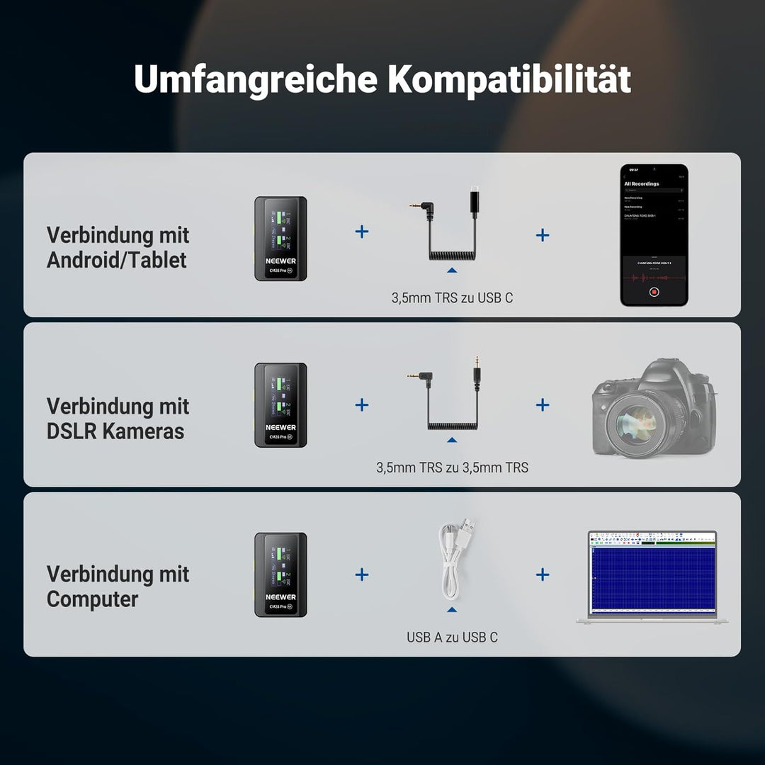 NEEWER CM28 PRO Drahtloses Lavalier Mikrofon + Ladekoffer & Reinigungstuch, Rauschunterdrückung 9 St