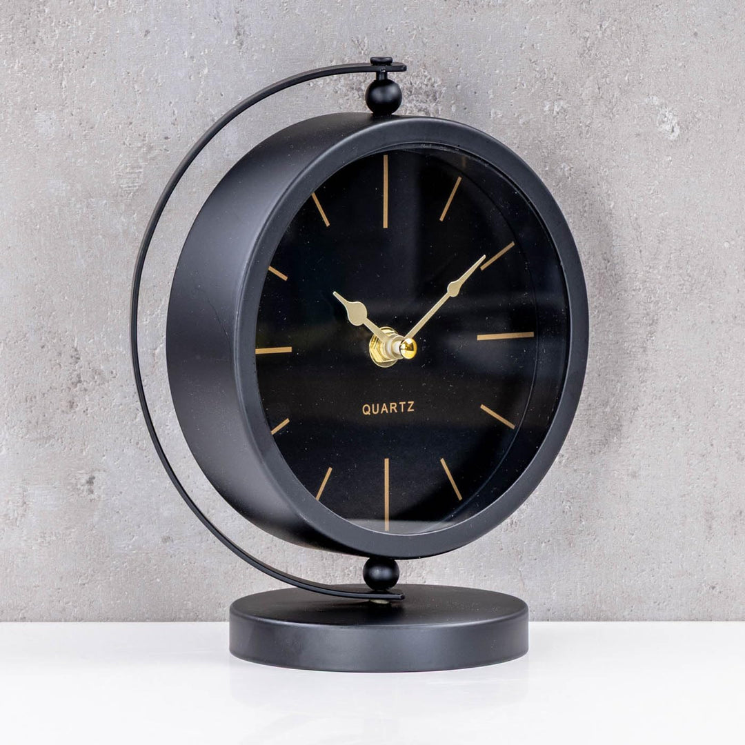 levandeo Tischuhr H20cm Schwarz Gold Metall Vintage Retro Metalluhr Analog Standuhr Deko Tischdeko N