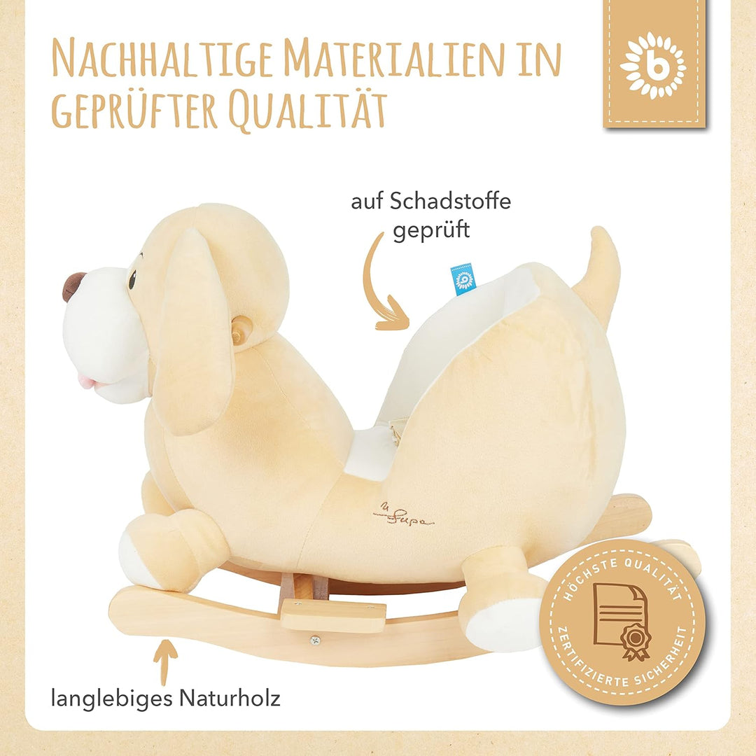 Bieco Plüsch Schaukeltier Hund 'Sam' | Kinder Schaukelstuhl mit Sicherheitsgurt | Baby Schaukel | Sc