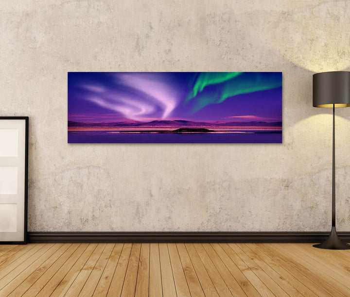 islandburner Bild auf Leinwand Nordlichter Aurora Borealis Nachthimmel See Landschaft Bilder Wandbil