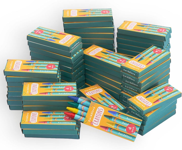 THE TWIDDLERS 144 Boxen Wachsmalstiften, 4 Farben - Gastgeschenke, Mitbringsel, Mitgebsel für Kinder