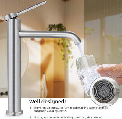 PHASAT Wasserhahn Bad,wasserhahn aufsatzwaschbecken,Hoch Aufsatzwaschbecken Armatur, Mischbatterie E