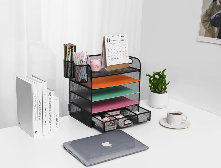 5-Fach Schreibtisch Organizer mit Schublade, Mesh Schreibtisch Datei Organizer mit Griff, Papier Sor