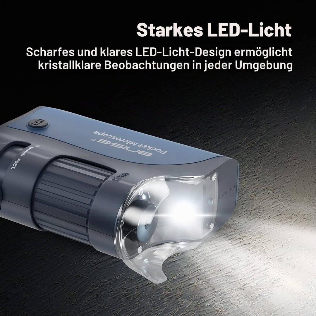 Taschenmikroskop 60-120-facher Zoom mit LED, Handmikroskope für Kinder, Tragbares Mini-Mikroskop mit