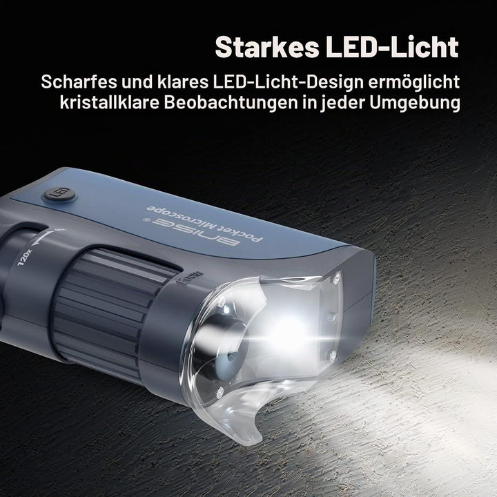 Taschenmikroskop 60-120-facher Zoom mit LED, Handmikroskope für Kinder, Tragbares Mini-Mikroskop mit