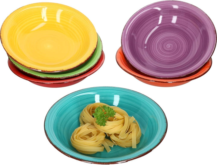 MamboCat 6x Suppen-Teller Uni bunt I Steingut-Geschirr 6 Personen - Teller-Set farbenfrohes Design I