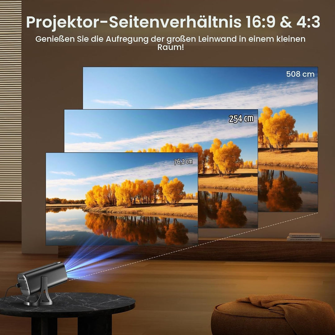 Mini Beamer 4K 1080P, Mini Projektor Tragbarer 22000L Android 12.0 mit WiFi 6 Bluetooth 5.4, Beamer