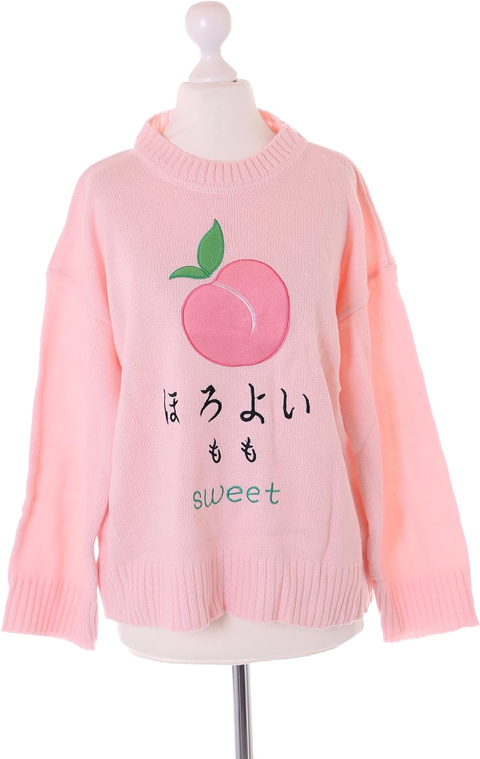 Kawaii-Story TS-317 Rosa Pfirsich Japan Schriftzeichen Stickerei Strick Pullover Pastel