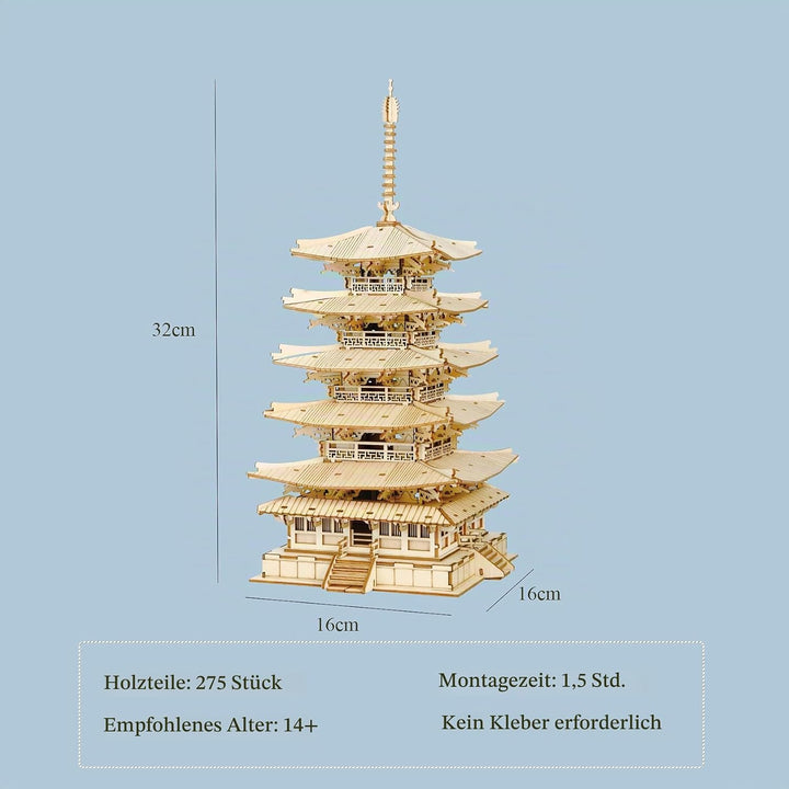 Rolife Pagode Holzpuzzle Modellbausätze-Japanische Architekturmodelle Baukästen 3D Puzzle Erwachsene