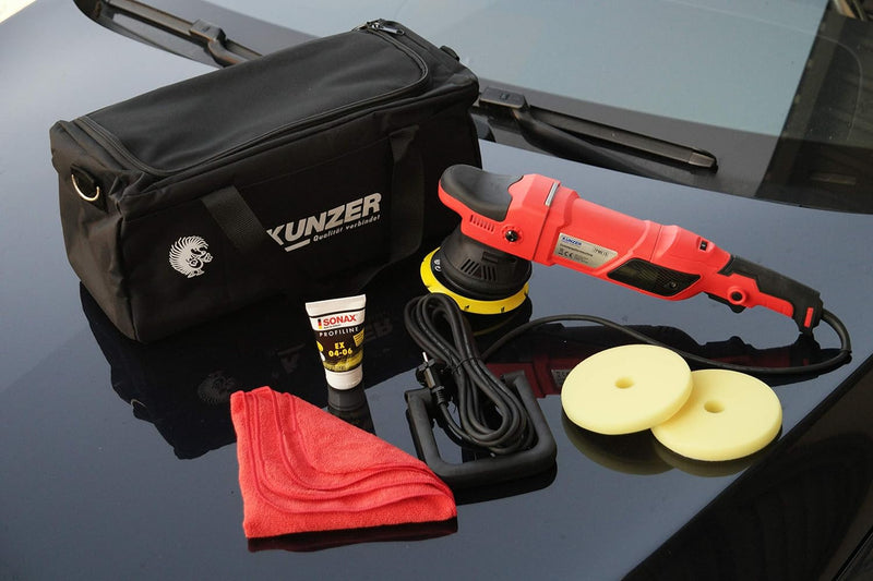 KUNZER 7PME15 Exzenter-Poliermaschine 950W inkl. 125mm Klettteller, 2 Schwammaufsätzen, Tasche mit B