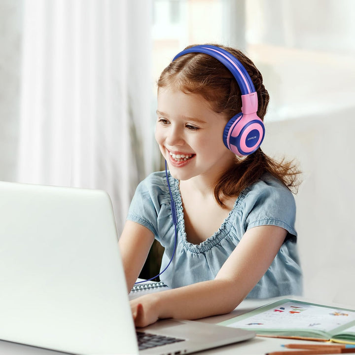2 Sätze Kopfhörer Kinder mit Tragbar Etui, Kindersicherer Kopfhörer mit Begrenzter Lautstärke, Kabel