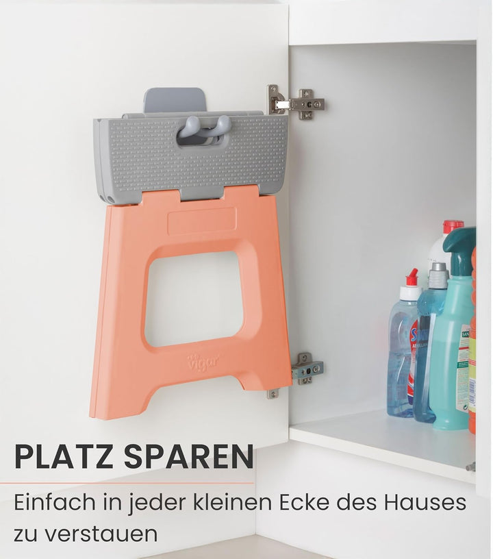Vigar Kompakte Tritthocker Klappbar für Erwachsene, 32 cm, Klapphocker Faltbar 150 kg rutschfest, Le