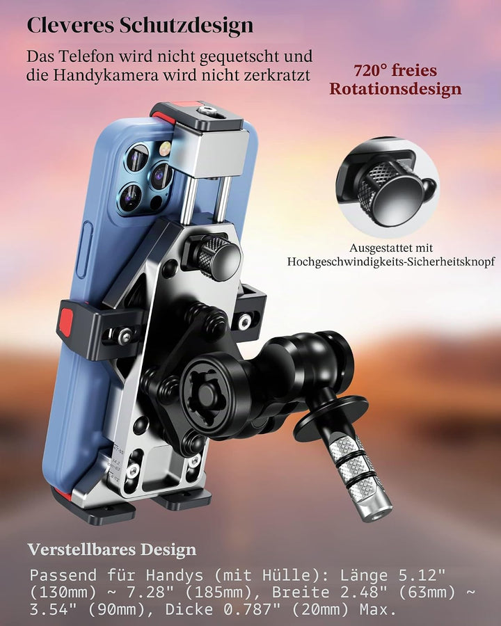 BRCOVAN Aluminiumlegierung Motorrad Gabelschaft Handyhalterung mit Vibrationsdämpfer und Sicherheits